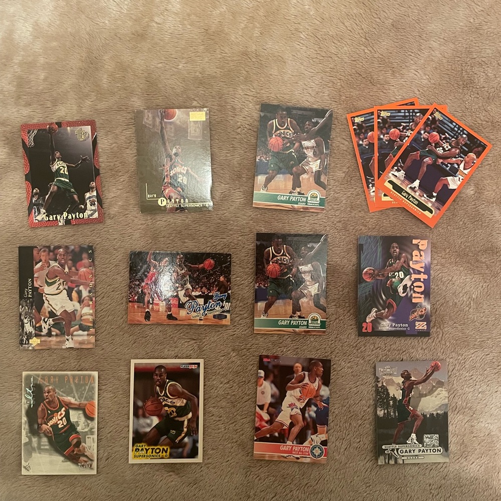 Set of 14 Gary Payton Basketball cards Supersonics